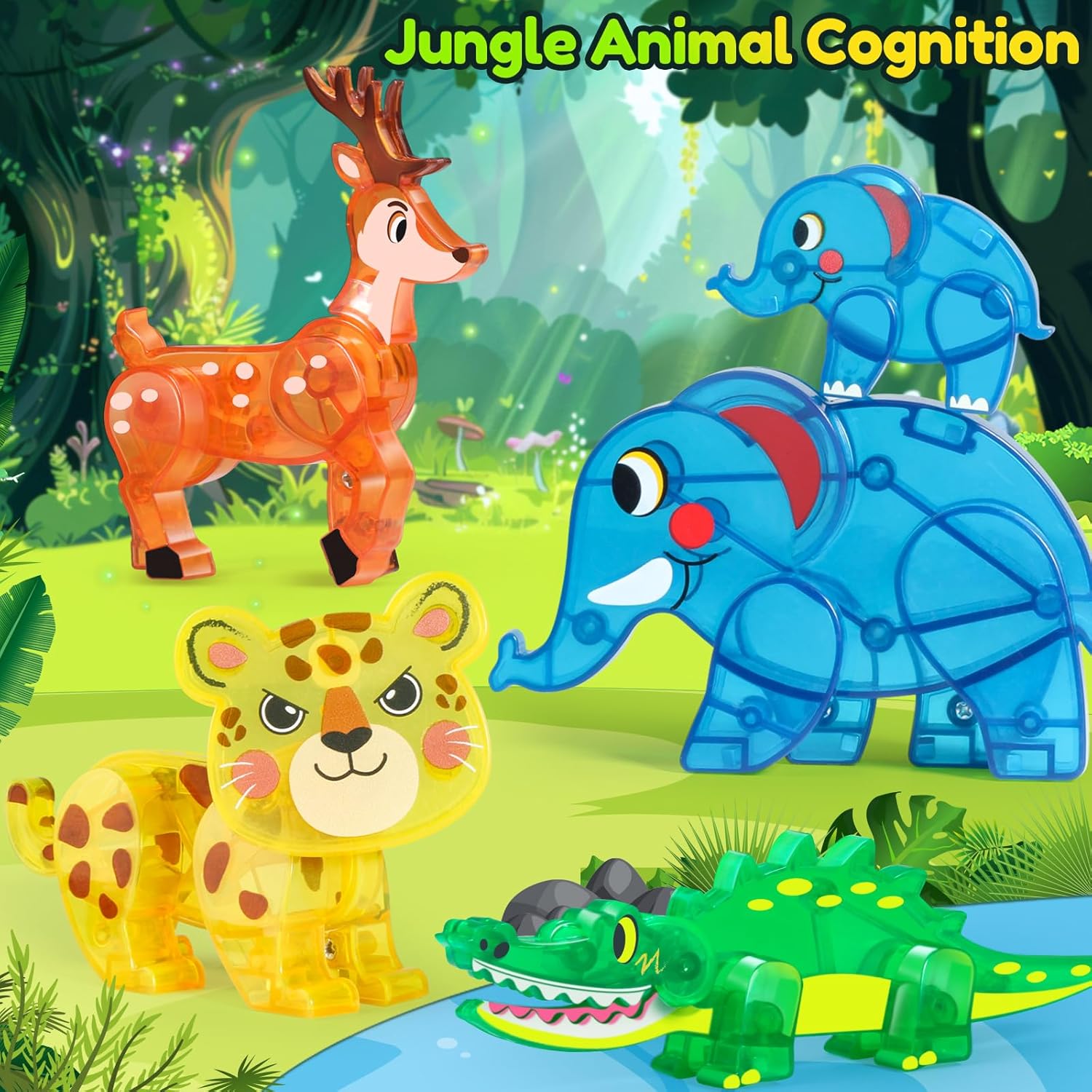 Oriate Magnetic Jungle Animals with 18PCS Magnetic Fences