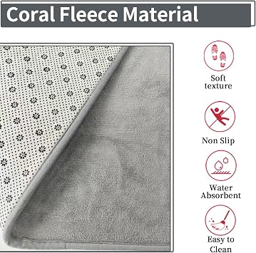 Corner Shower Bath Mat, Anti Slip L Shape Mat,Coral Velvet Corner Bath Mat