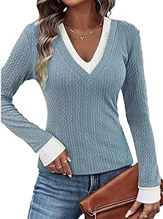 Flamingals Women's Cinched Waist Tops for Women V Neck Long Sleeve Casual 2 in