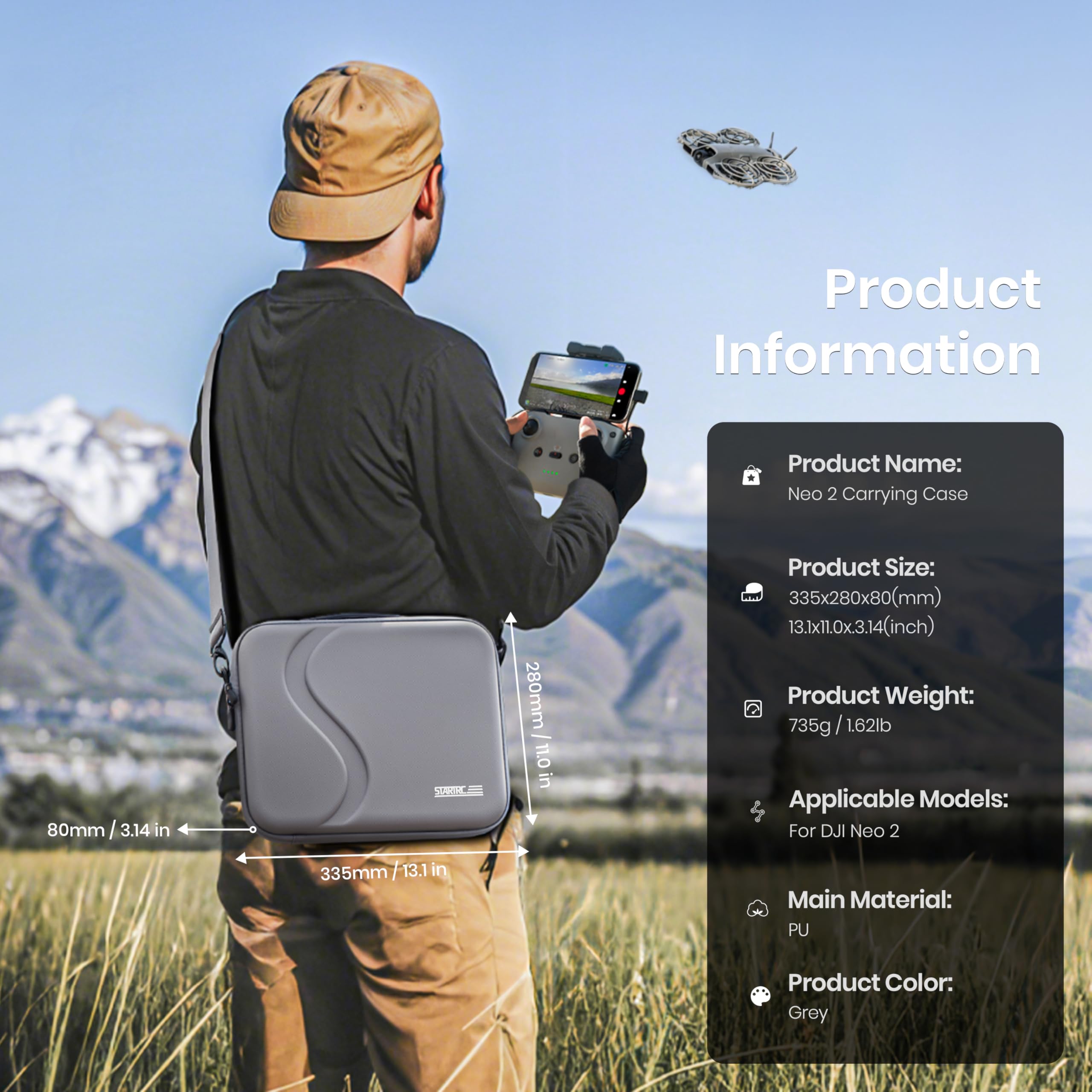 STARTRC Bolsa de Transporte para dji Neo 2 Fly More Combo | Estuche Protector de Cuero PU con Correa Hombro, Maletín para Mando RC‑N3, Baterías y Estación Carga | Accesorios Dron
