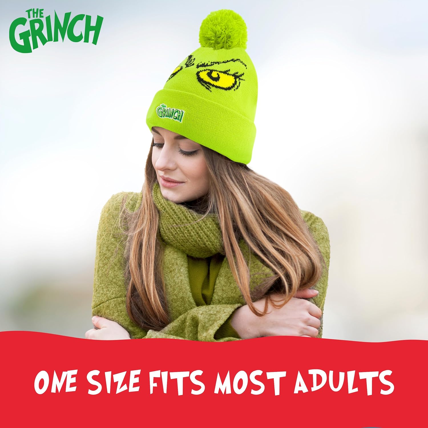 Dr. Seuss The Grinch Beanie Hat and Gloves Set, Boys Cuffed Knit Winter Cap with Pom and Matching Mittens, Green, One Size - Image 5