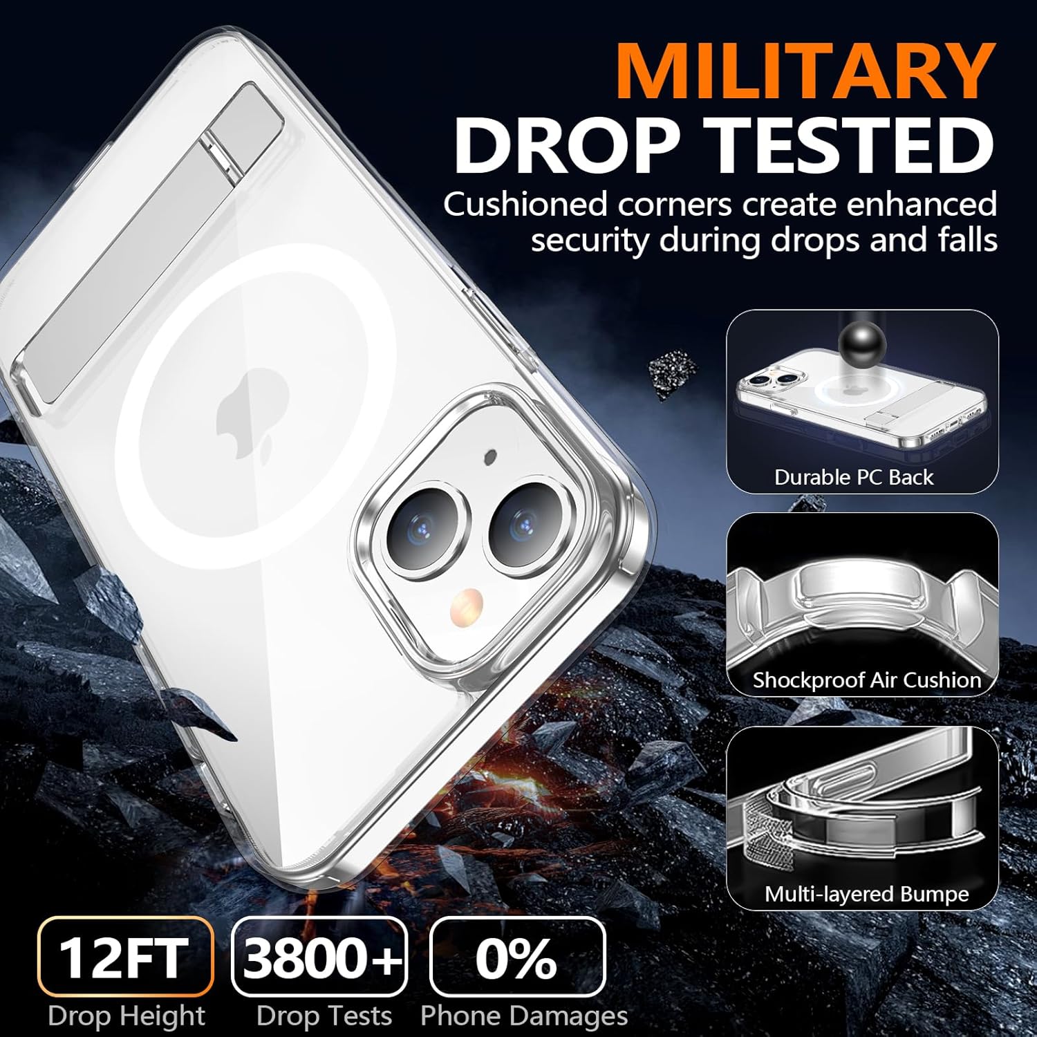 xiwxi for iPhone 14 Plus Case with Kickstand,[Compatible with Magsafe][1*Screen Protector],Military-Grade Protection & Anti-Yellowing,Magnetic Phone Case for iPhone 14 Plus,Clear - Image 6