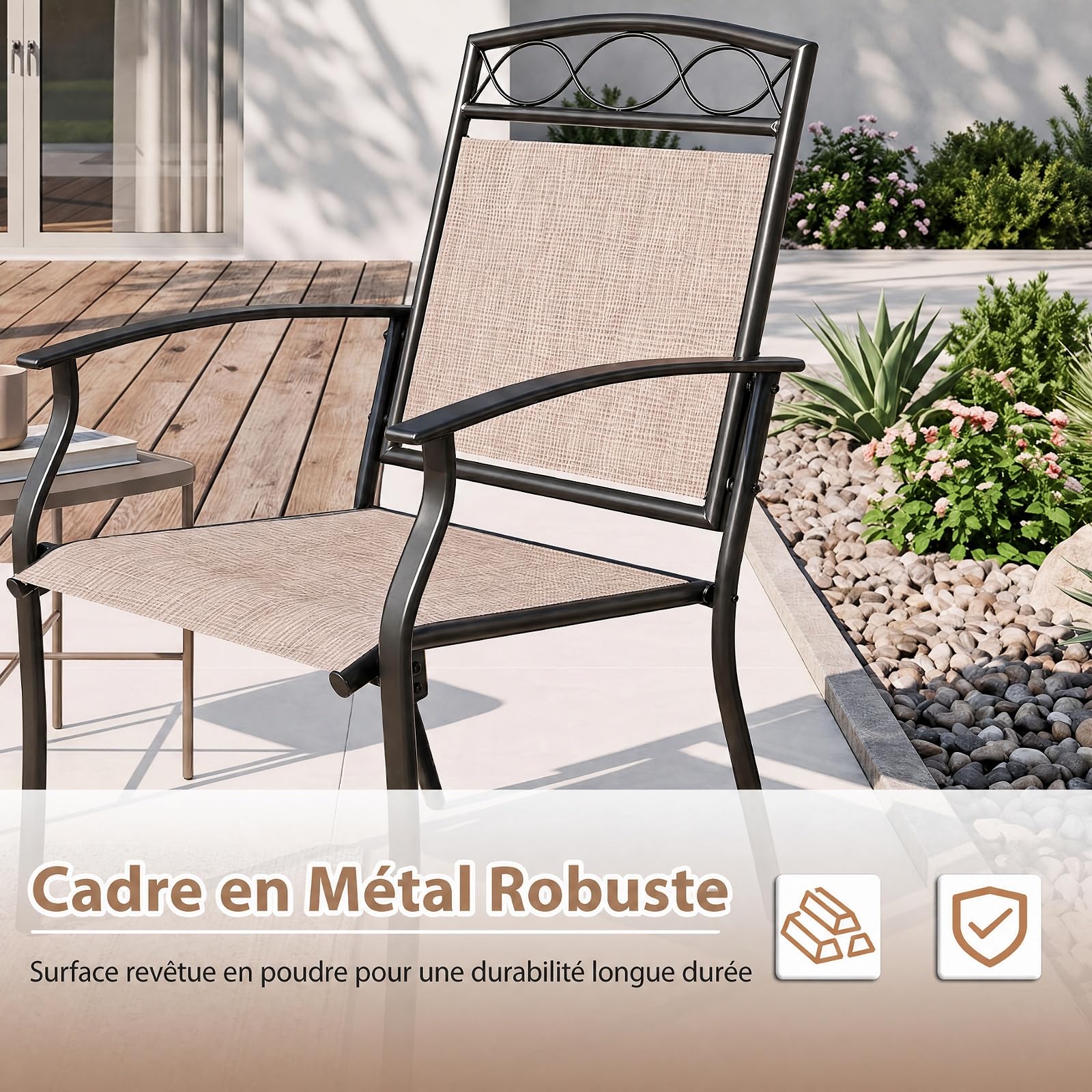 COSTWAY Lot de 2 Chaises de Jardin Extérieur, Tissu Respirant, Charge 150kg