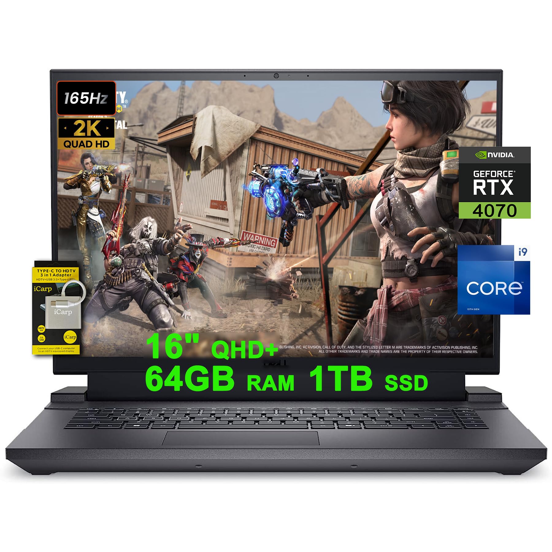 DELLG16 7630 16 Flagship Gaming Laptop 16" QHD+ 165Hz (100% DCI-P3, 3ms) Intel 24-Core i9-13900HX Processor 64GB RAM 1TB SSD GeForce RTX 4070 8GB Graphic RGB Backlit Thunderbolt Win11 w/ICP Accessory