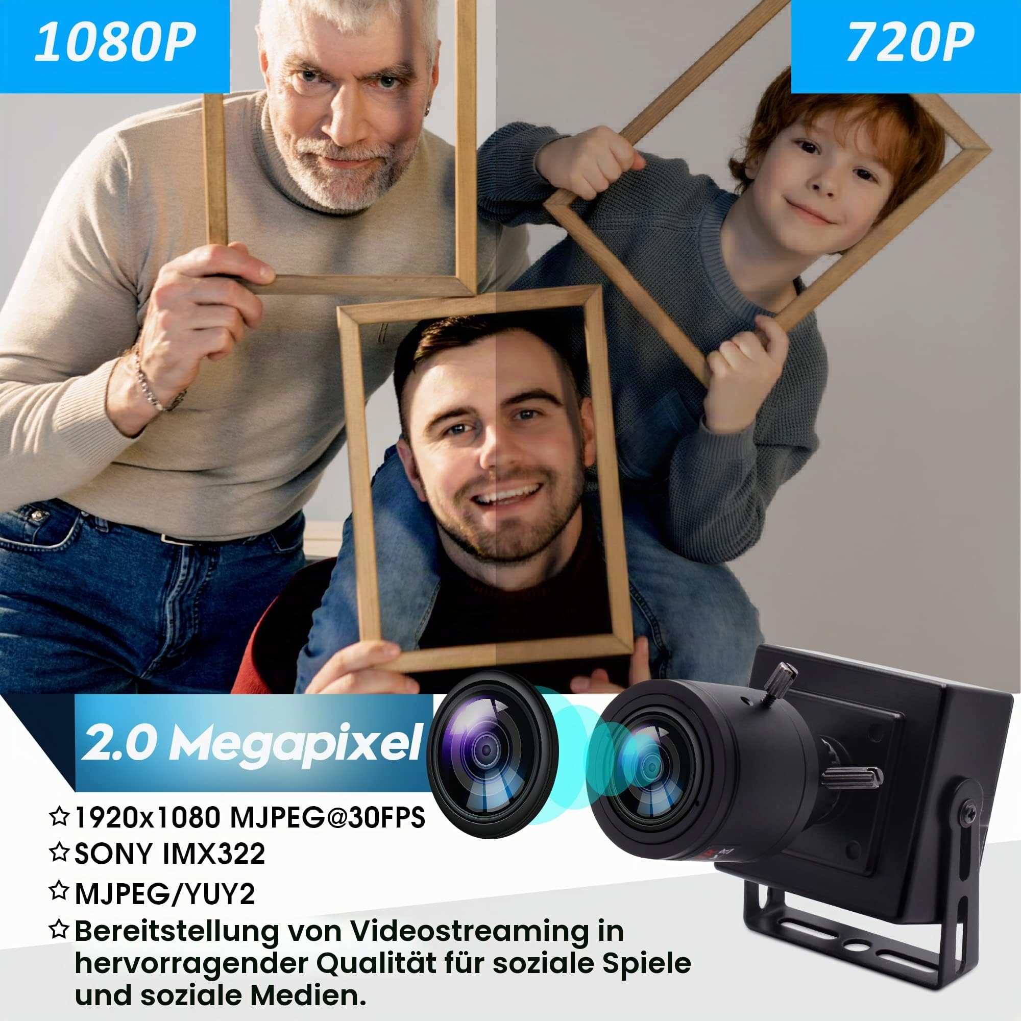 ELP Varifokus Objektiv Web Kamera 1080P USB Computer Business Webcam,2.8-12mm Zoom Objektiv,Weitwinkel,Plug & Play,2 Megapixel IMX323 Sensor 0.01Lux Streaming Web Kamera für Windows Android Linux
