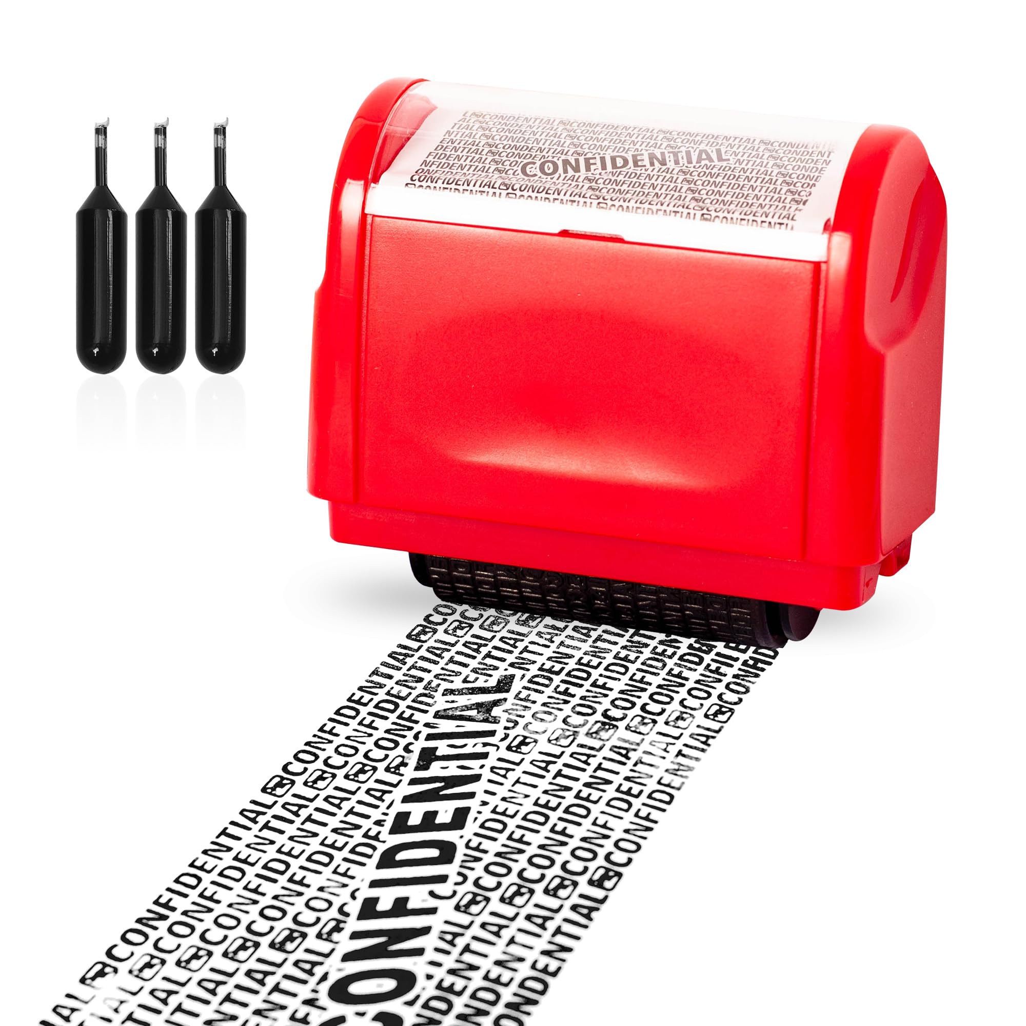 Privacy ID Address Blocker - Personal Data Security Roller Stamp, Wide Red + 3 Refills Ink, Red-l, L, S