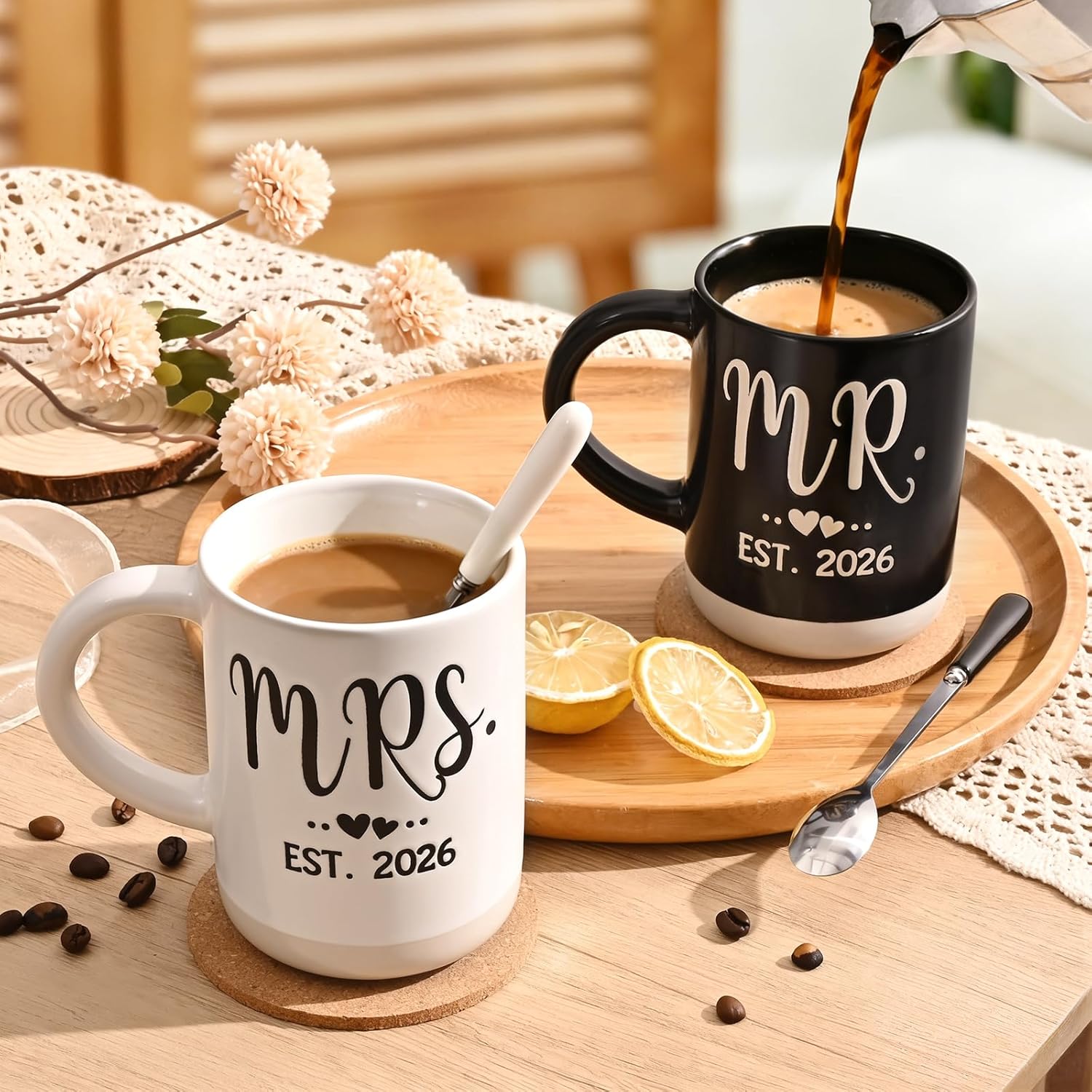 Cabtnca Mr and Mrs Est 2026 Mugs Set 16Oz, Weding Gifts for New Couples, Mr and Mrs Valentine's Day Gifts, His and Hers Coffee Mugs Set for Newlyweds Bride and Groom