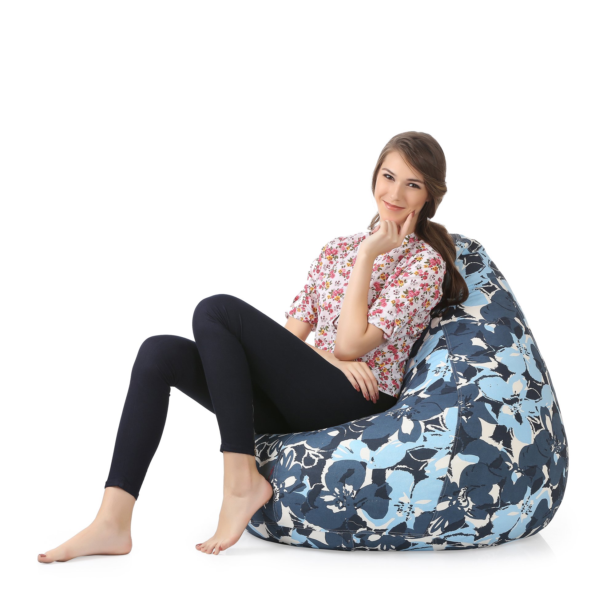 Style Homez Classic Cotton Canvas Floral Printed Bean Bag XXL Size Cover Only-image-40