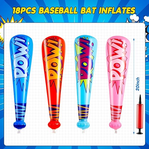 Miniatura 2 de WILLBOND Bate de béisbol inflable de 17 pulgadas, decoraciones de fiesta de béisbol a granel, bate inflable con 1 bomba para suministros de fiesta,