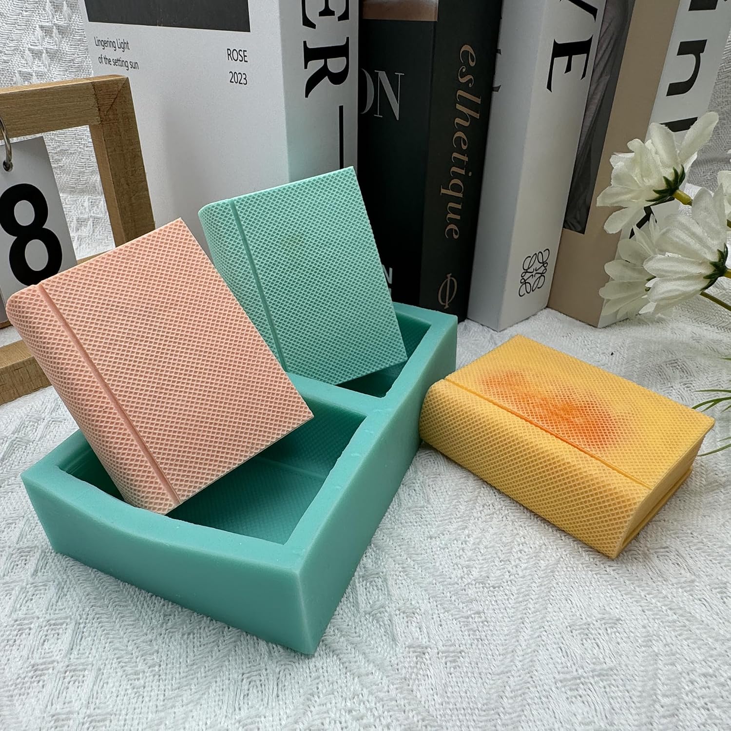 Two Cavities DIY Book Soap Mold Mousse Cake Chocolate Molds Decorated Candle Wax Melt Mould Aroam Gypsum Resin Craft Making Mold