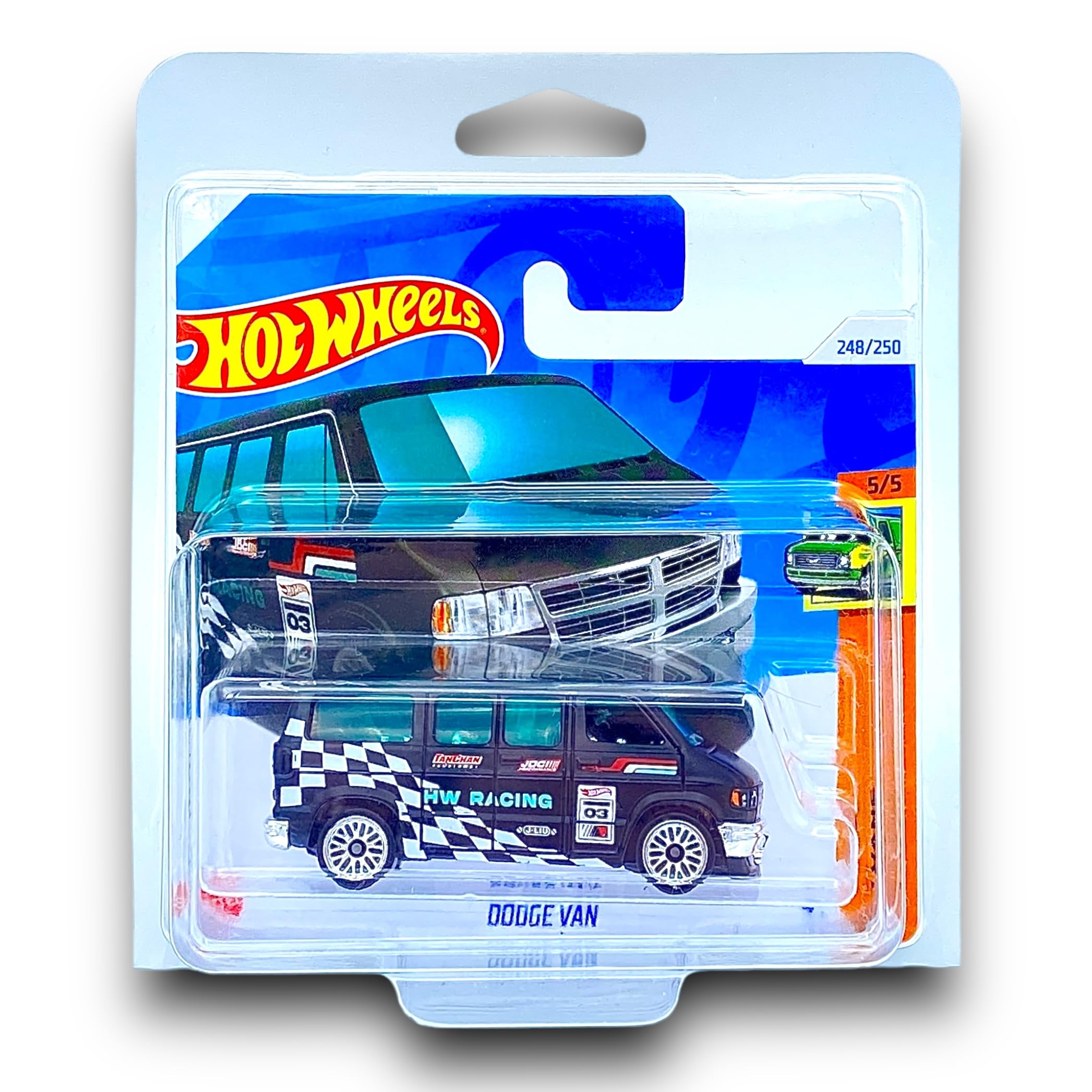 Hot Wheels Dodge Van (Black, White & Red) 5/5 HW Vans - 2024-248/250 (Short Card) - includes a KLAS Car Keeper Protector Case - HTB95