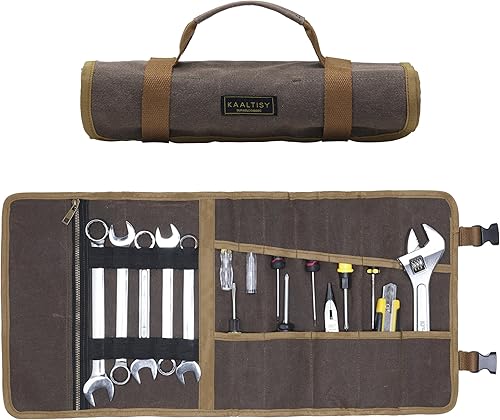 Rollo de herramientas de lona  Estuche portátil de almacenamiento de herramientas de 12 bolsillos, bolsa enrollable de lona encerada de 16 onzas,