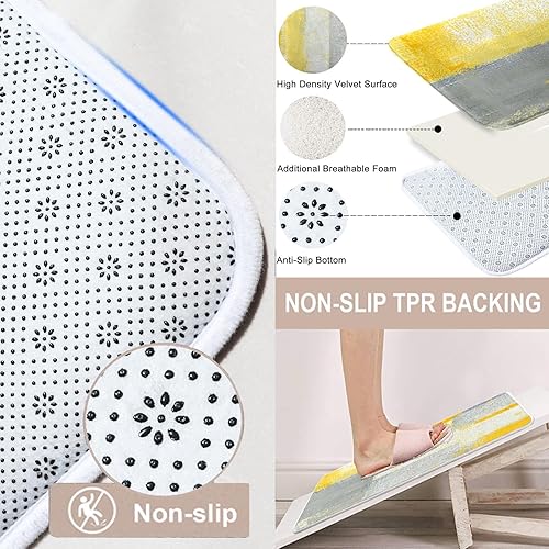 Miniatura 3 de ArtSocket Juego de baño amarillo gris con cortina de ducha y alfombras y accesorios, juego de cortina de ducha gris abstracto, decoración de baño