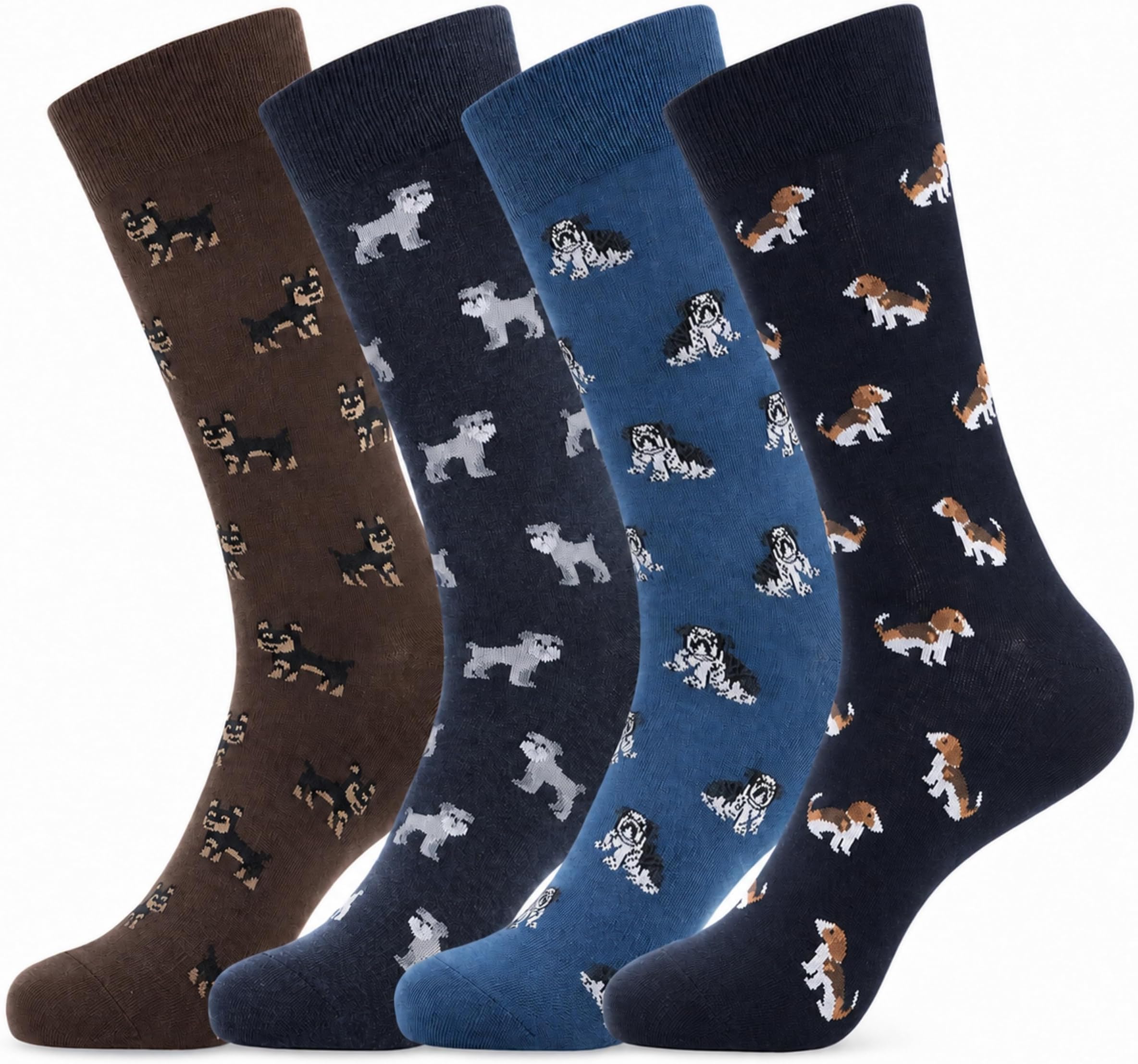 Men's Cotton Crew Dress Socks, Fun and Striped Patterns, 4 Pairs