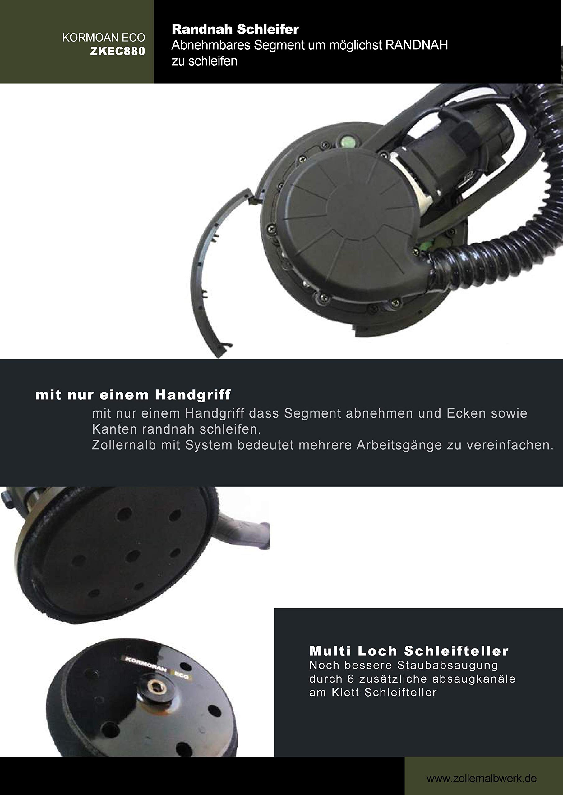 ZOLLERNALB Kormoran ECO Trockenbauschleifer Mit Integriertem Sauger - Leicht Und Effizient