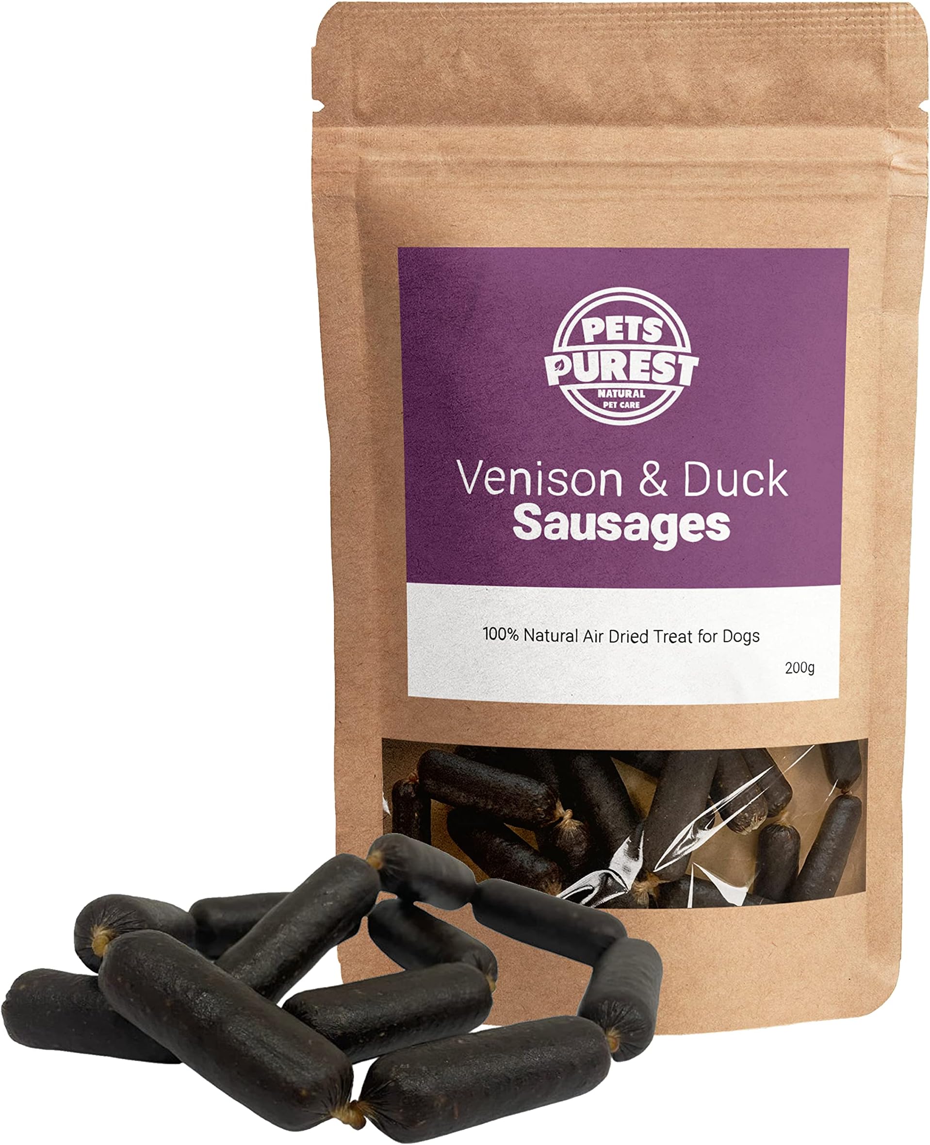 Pets Purest Natural Dog Sausages 200g - 100% Healthy Air-Dried Venison ...