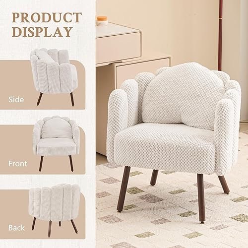 Miniatura 4 de Furniliving Silla de tocador con respaldo, silla decorativa de terciopelo para sala de estar, sillas de concha con patas de madera, silla de