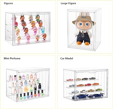Acrylic Display Case for Collectibles, 4 Layer Adjustable Clear Figure Display Cases with Magnetic Door, Large Stackable Showcase Display Cabinet Box for Figures
