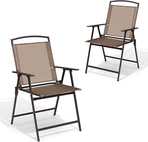 Crestlive Products Juego de 2 sillas de comedor para patio, sillas plegables para exteriores, reclinables portátiles con reposabrazos para