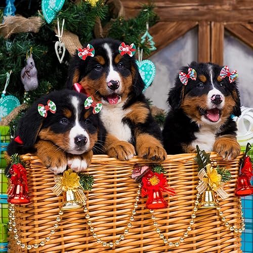 Miniatura 6 de Yerliker 60 lazos para el pelo de perro de Acción de Gracias de Halloween con bandas de goma fuertes, lazos de Navidad para perros con perlas