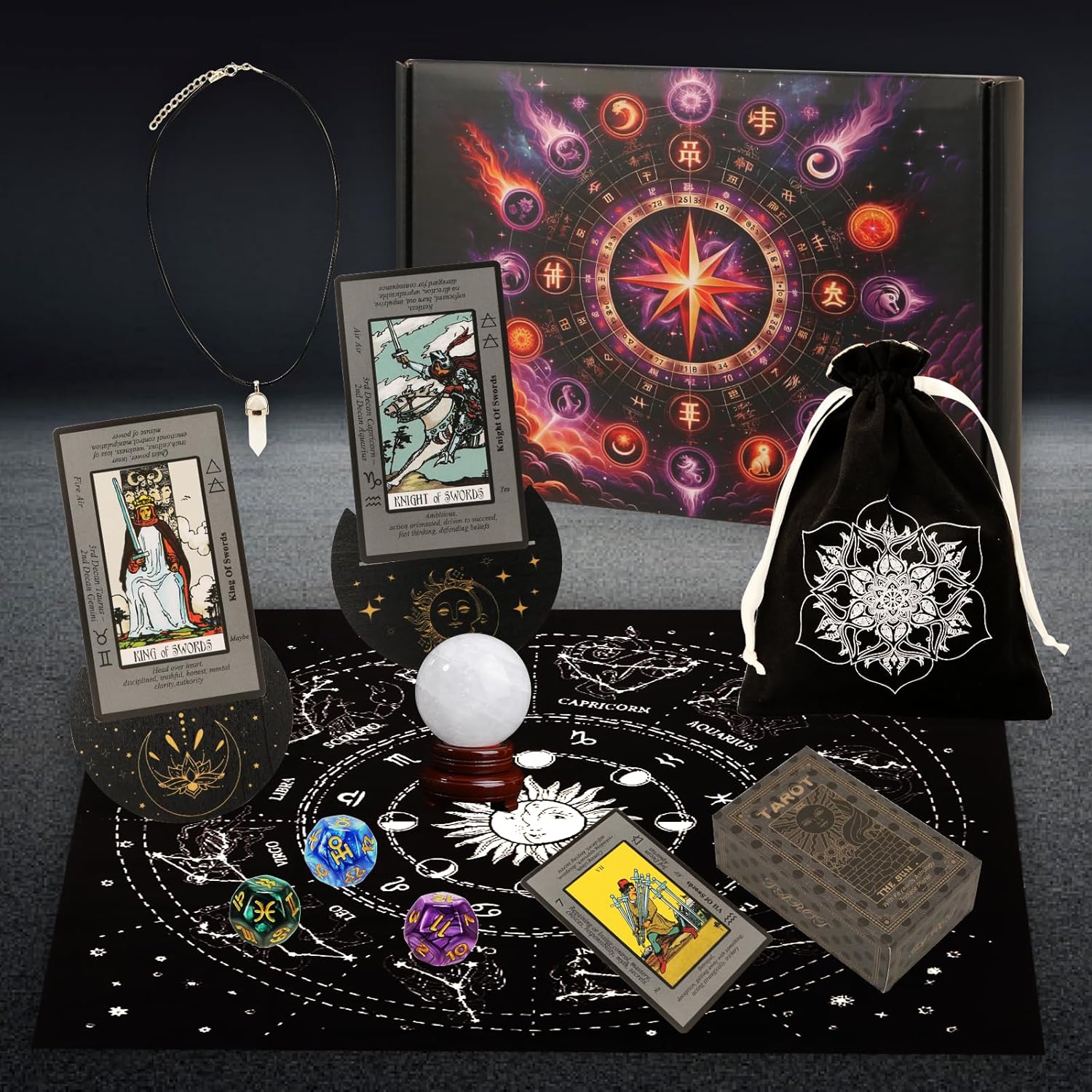 Erbacan Tarot Cards Deck for Beginners, 16pc Witchcraft Spell Kit,Tarot Cards with Meanings on Them- Quartz Crystal Ball,Incense Holder (Witchcraft Supplies kit Clearance)