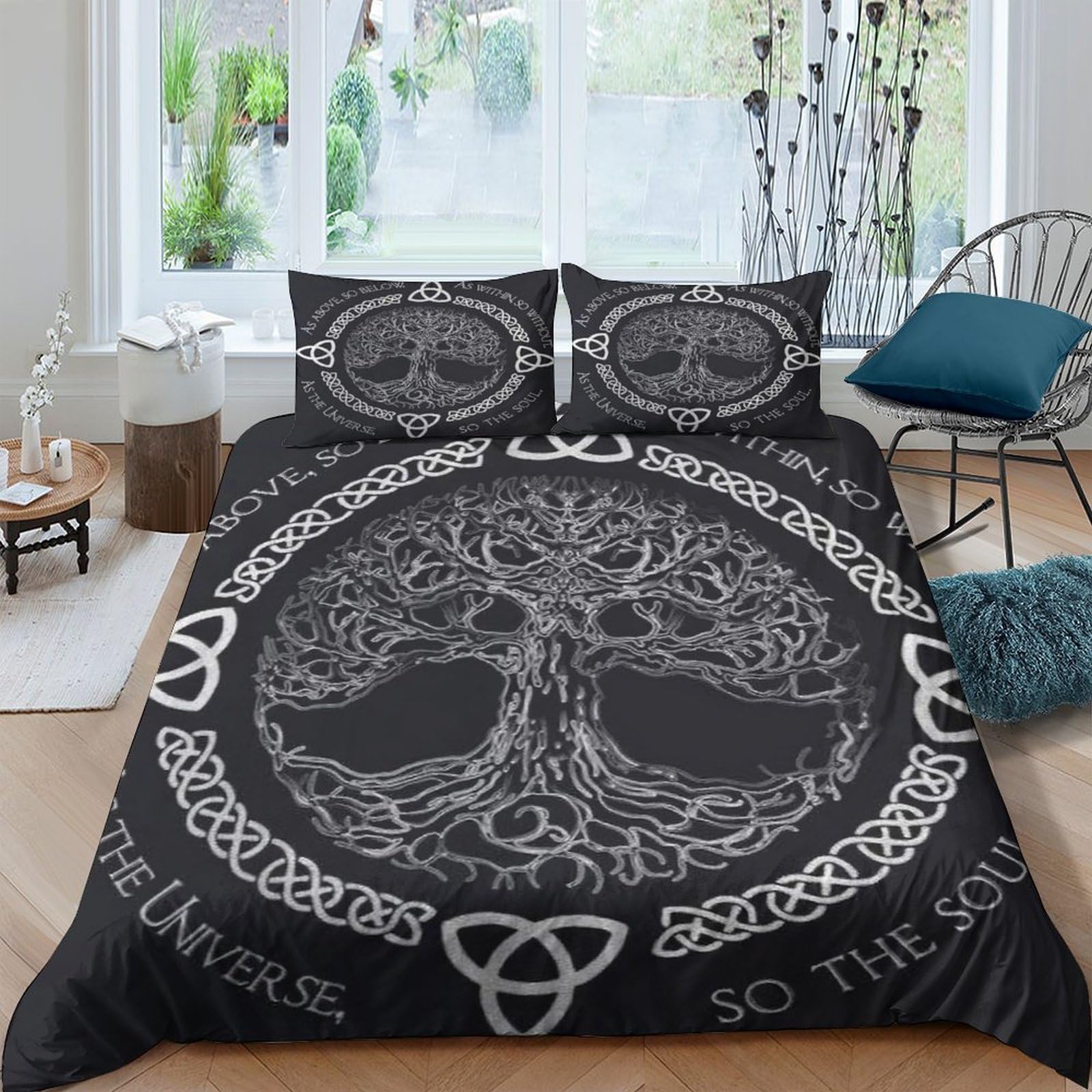 Ctjqhvkz Style-4 3D Printed Nordic Tree Of Life Fitted Sheet Microfiber Celtic Pattern Bed Cover Anti-Slip Washable For Bedroom Home Single（135X200cm）