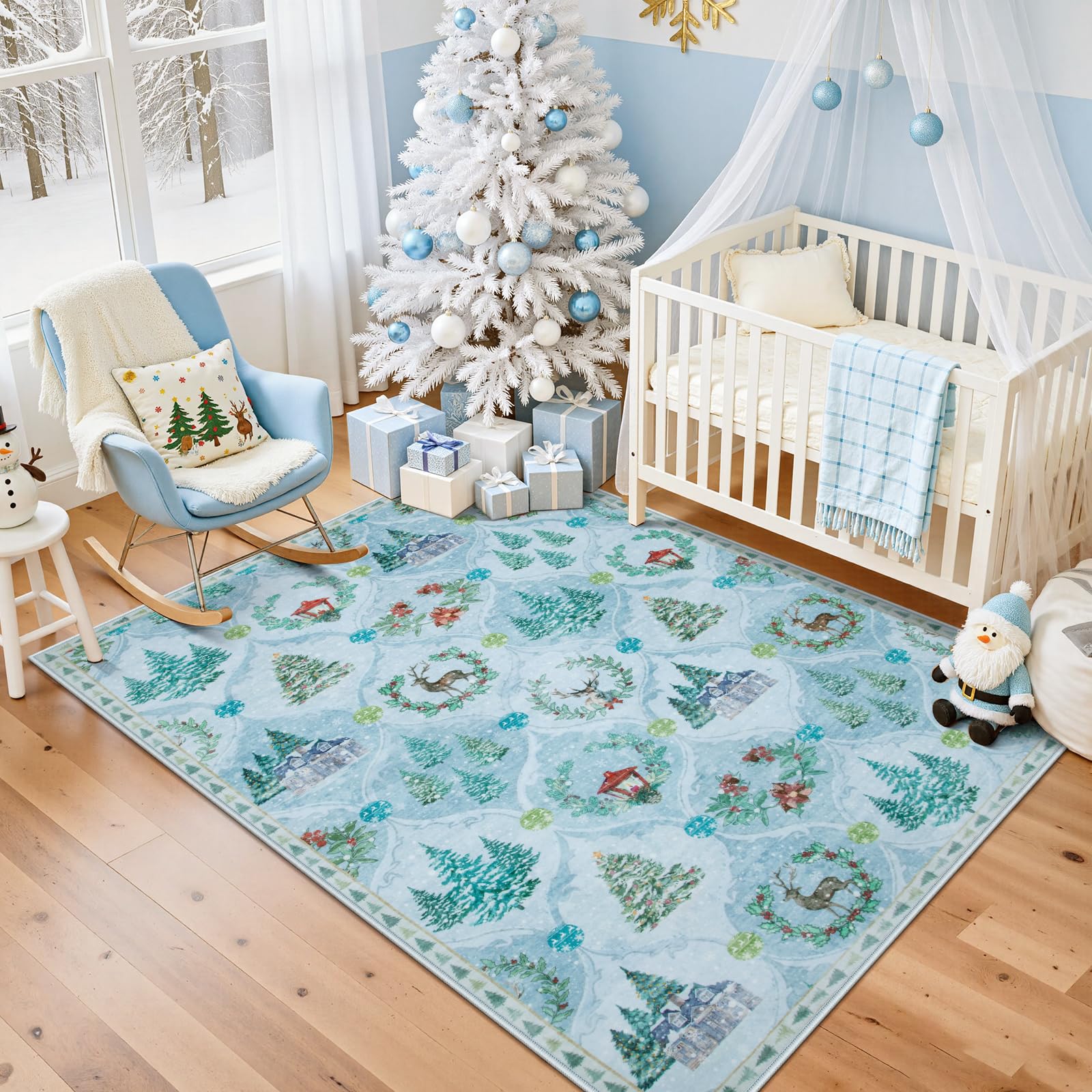 Amazon.com: Lahome Light Blue Christmas Rugs for Living Room