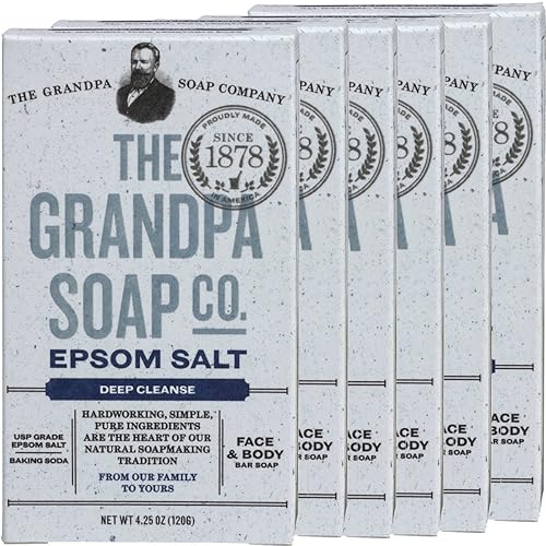 Grandpa's Epsom - Jabón de sal y bicarbonato de sodio, 3.25 onzas (paquete de 6)