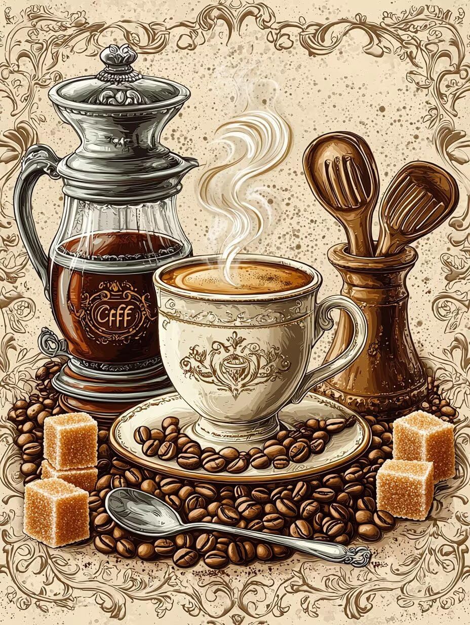 WEISHIWE Tazza da caffè Dipingere con i Numeri per Adulti, 70x90cm a-520 | Paint by Numbers Kit con Pennelli e Acrilico Pigmento, Fai da te Olio La Pittura di Numeri Kit, Decora la Casa, senza Cornice
