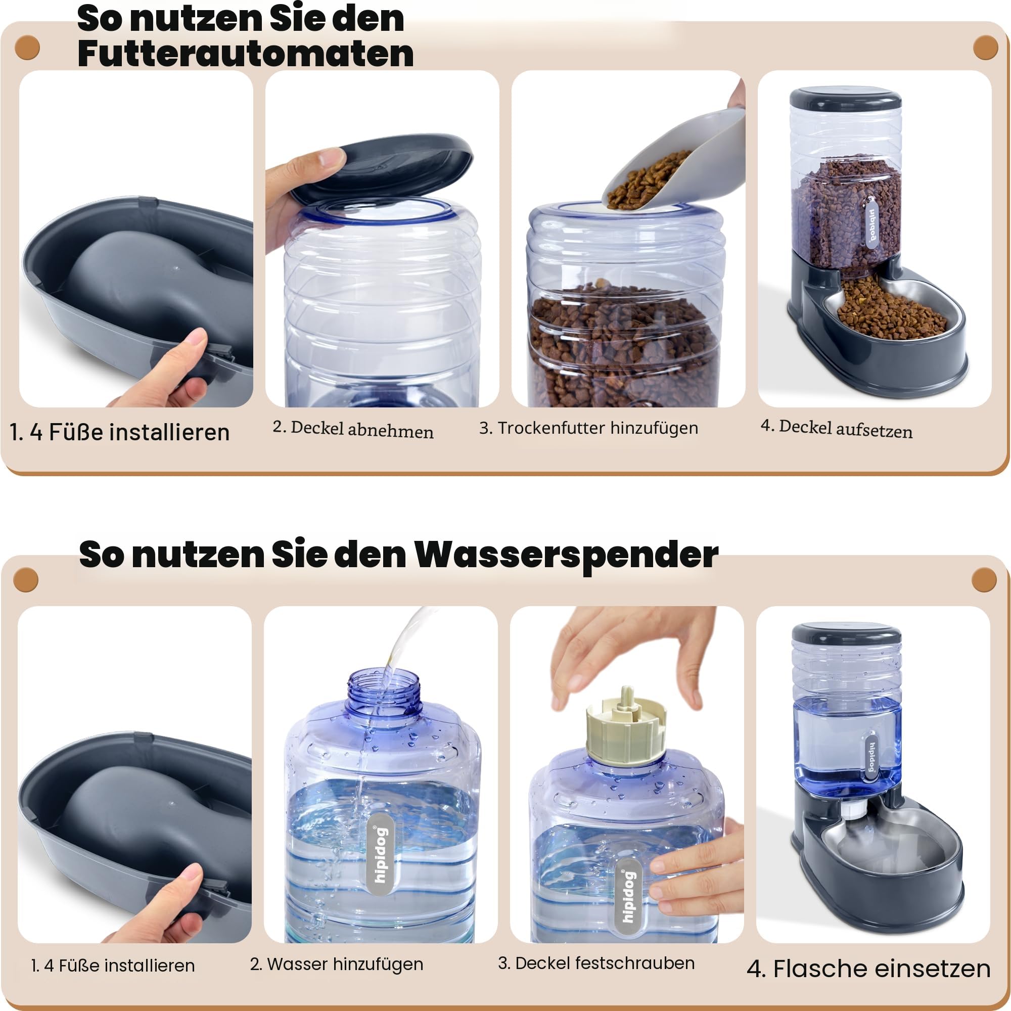 Automatischer Futterspender für kleine und mittelgroße Haustiere, 3,8 l, Reisefutterspender und Wasserspender für Hunde, Katzen, Haustiere (Gray)