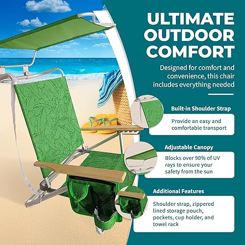 Vista 53 de Bliss Hammocks BBC-350-BF Silla de playa plegable, 5 posiciones reclinables, bolsa enfriadora desmontable, flor azul