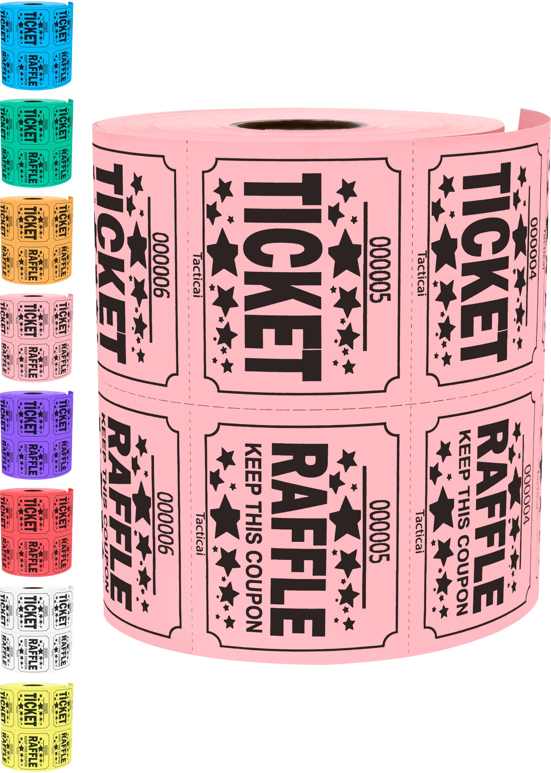 Tacticai 500 Raffle Tickets, Pink (1 of 8 Colors), Double Roll, Large Ticket for Events, Entry, Class Reward, Fundraiser & Prizes
