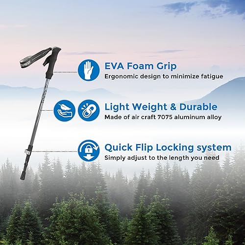 Miniatura 10 de ATUNAS Bastones de senderismo plegables par de 2  Bastones de senderismo telescópicos de aluminio 7075 con agarre de EVA  Bastones ajustables con