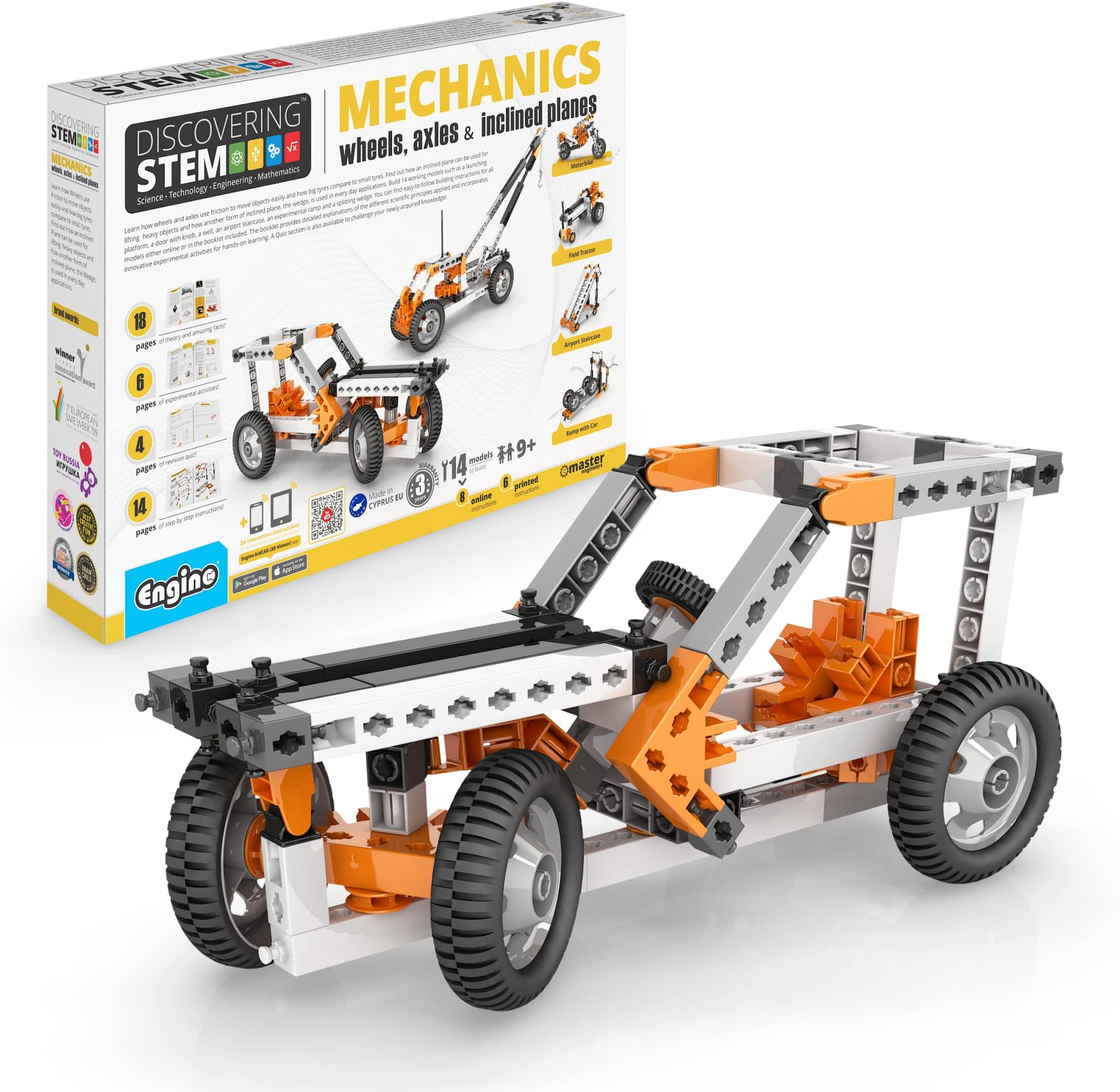 Engino STEM Toys, Mechanics: Wheels, Axles & Inclined Planes, Building Toys for Kids 9+, Fun Educational Set, Gifts for Boys & Girls, Kids Engineering Kit (14 Model Options)