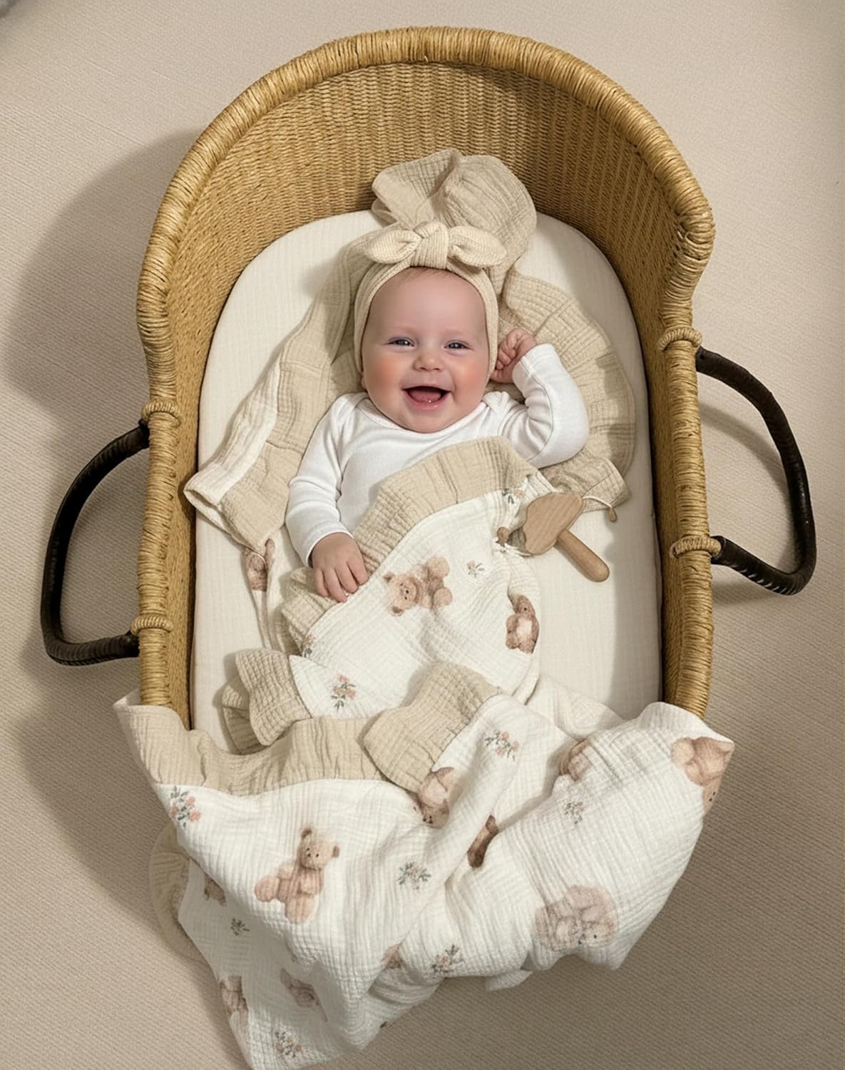 Muslin Ruffled Baby Blanket, Extra Large 52 x 52 Inches, Soft Breathable Cotton Crib Blanket for Newborn Infant Toddler (Vintage Blossom-Ruffled, Printed) - Image 9