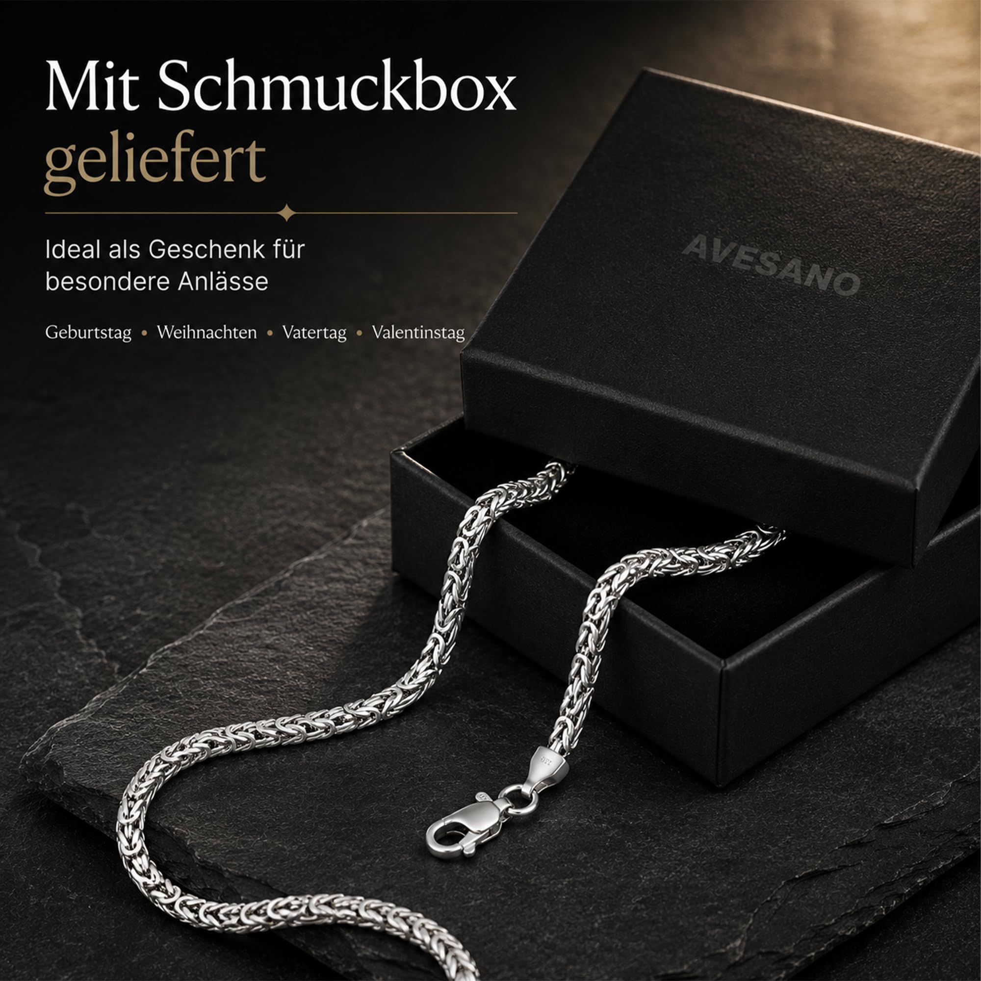 Königskette 925 Silber Kette Herren Halskette 3 mm 101095-0 | Silberkette 925er Sterling-Silber massiv mit Schmuck Box in den Längen 45 50 55 60 70 cm verfügbar
