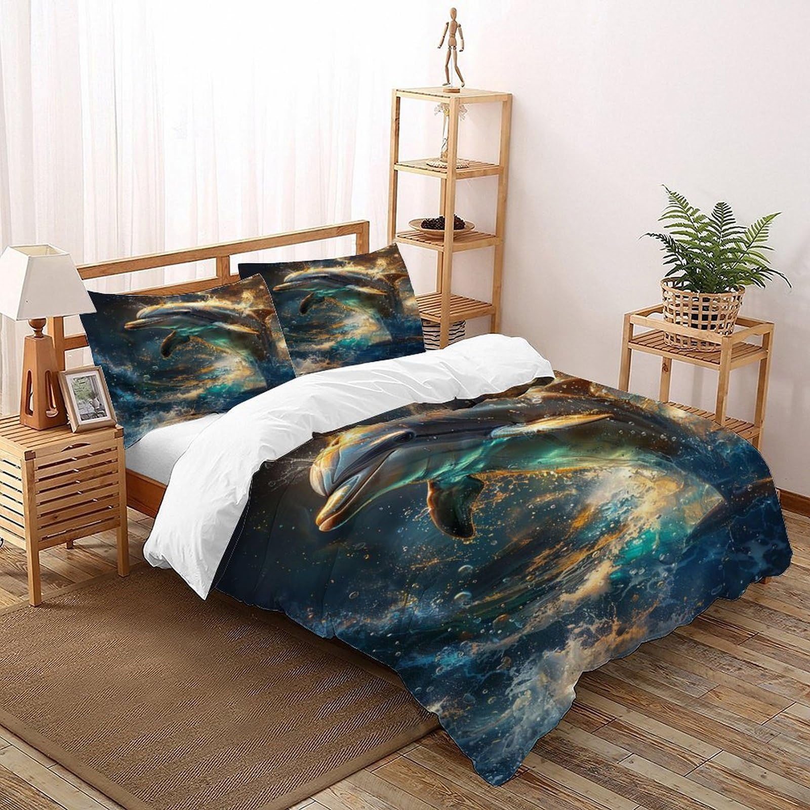 Linge de lit microfibre dauphin parure de lit double haut de gamme avec impression 3D