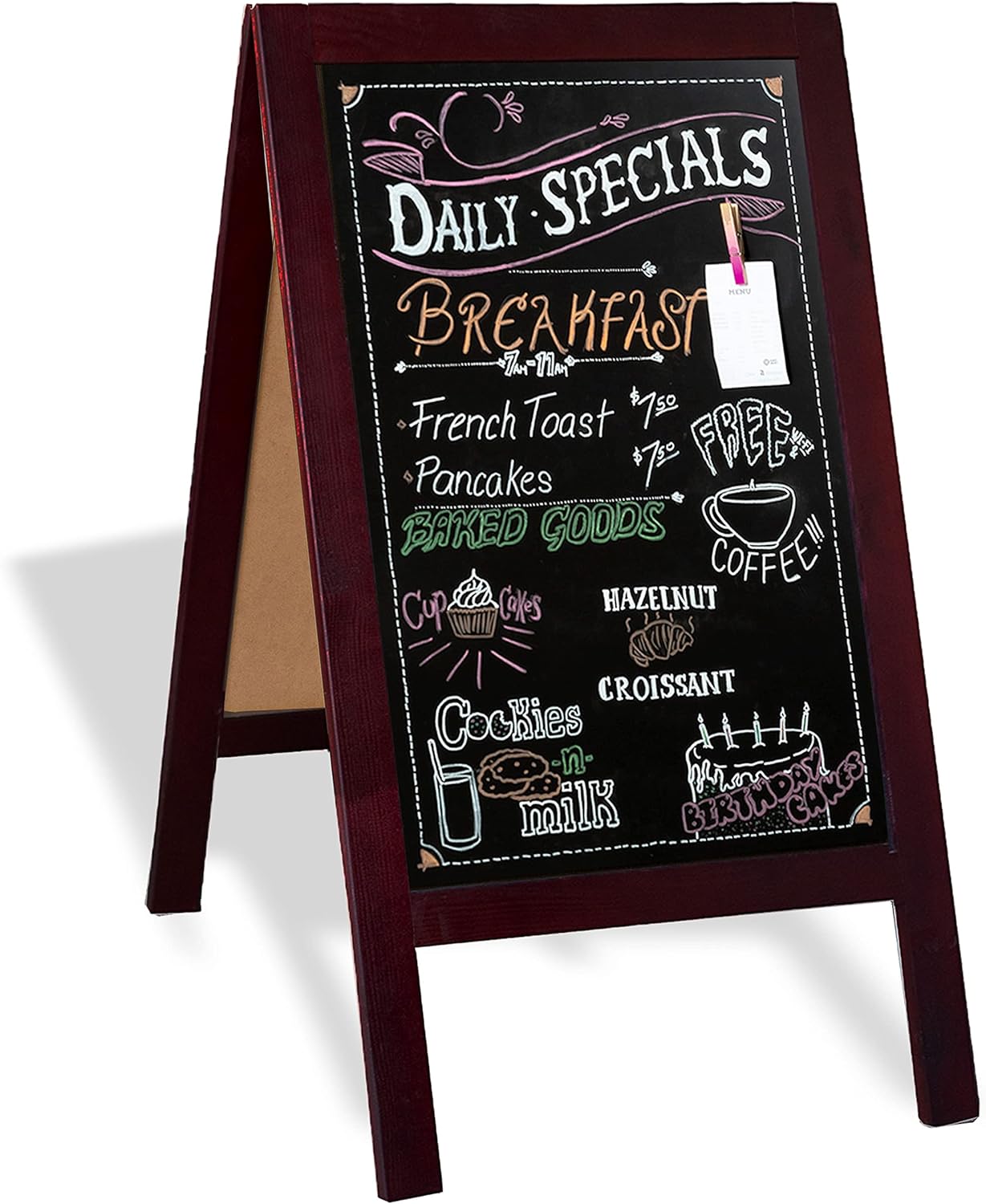 Ilyapa Wooden A-Frame Sign with Eraser & Chalk - 40 x 20 Inches Magnetic Sidewalk Chalkboard  Stained Wood Menu for Restaurant, Business or Wedding