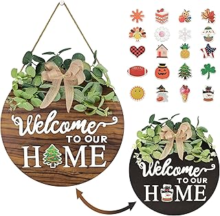 Pinkpum Double Sides Interchangeable Welcome Sign Front Door Decor with ...