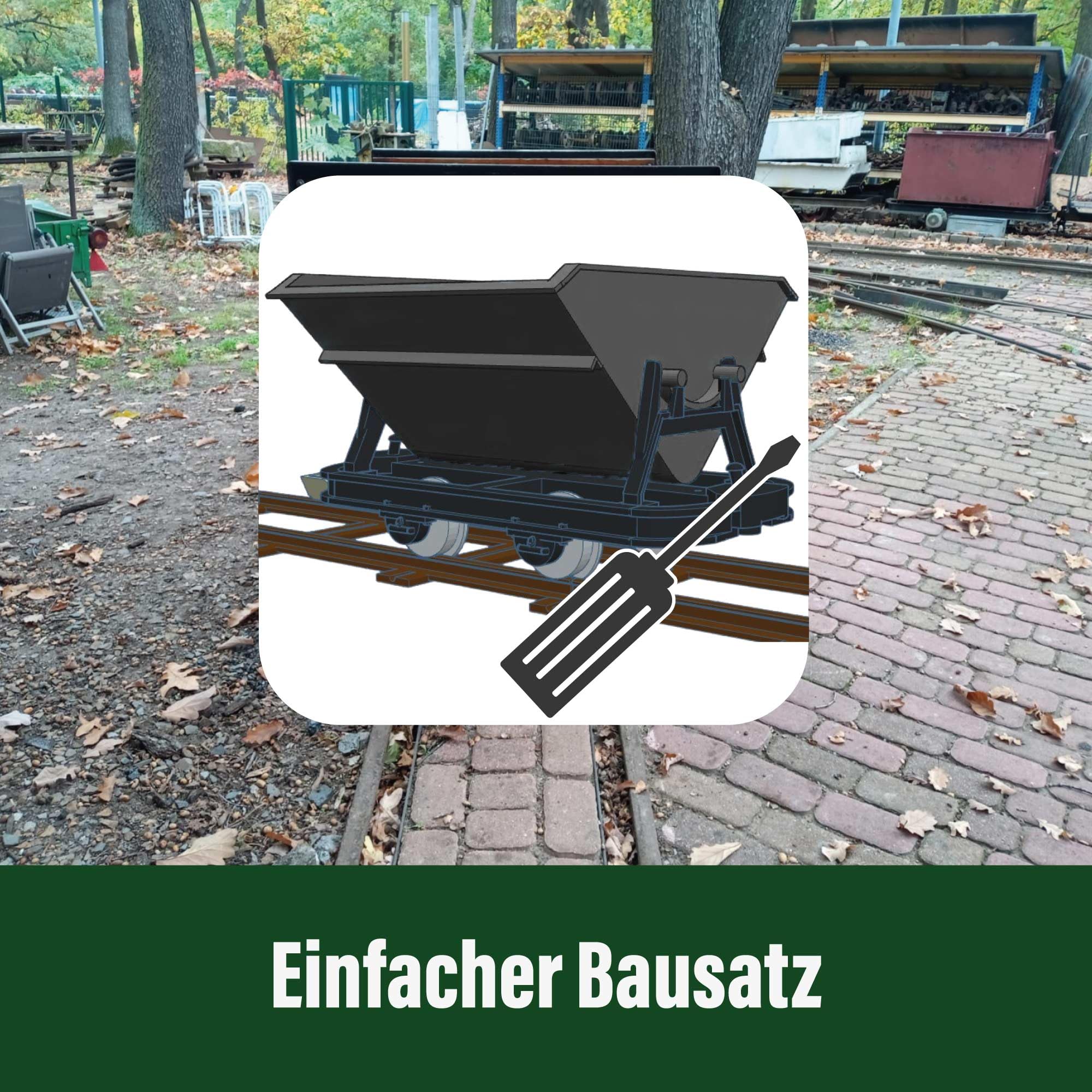 Kipplore mit Bremserbühne schwarz - Grubenhunt Feldbahnwagen - Selbstbauwagen/Bausatzwagen - Gartenbahn Spur G