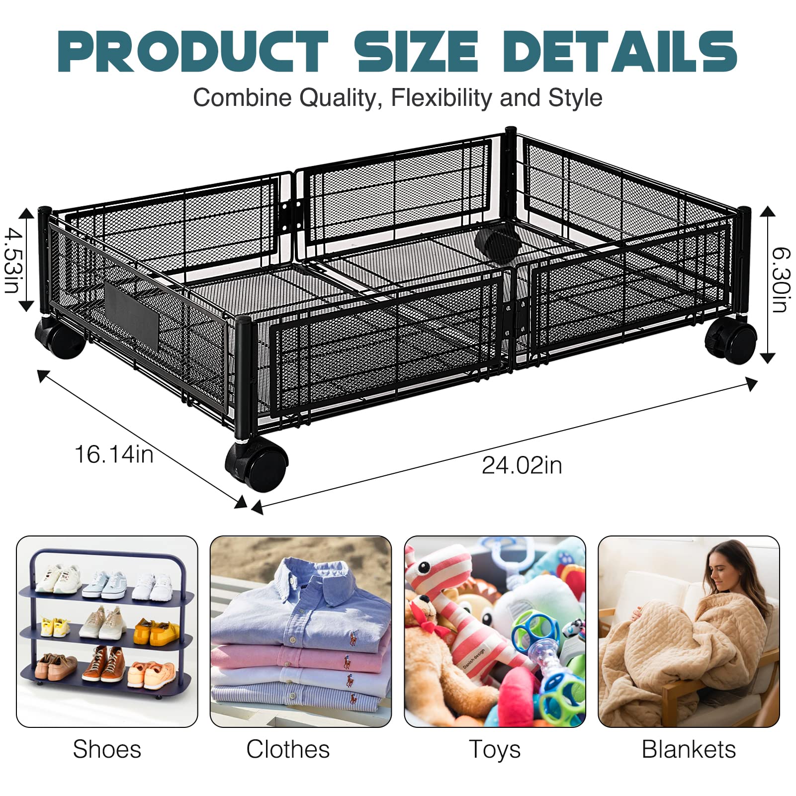 Luseba Under Bed Storage with Wheels, Under Bed Shoe Storage Organizer Drawer with Markable Nameplate, Under-Bed Shoe Storage Organizer for Clothes, Toy, Book, Blanket, Under Bed Storage Containers