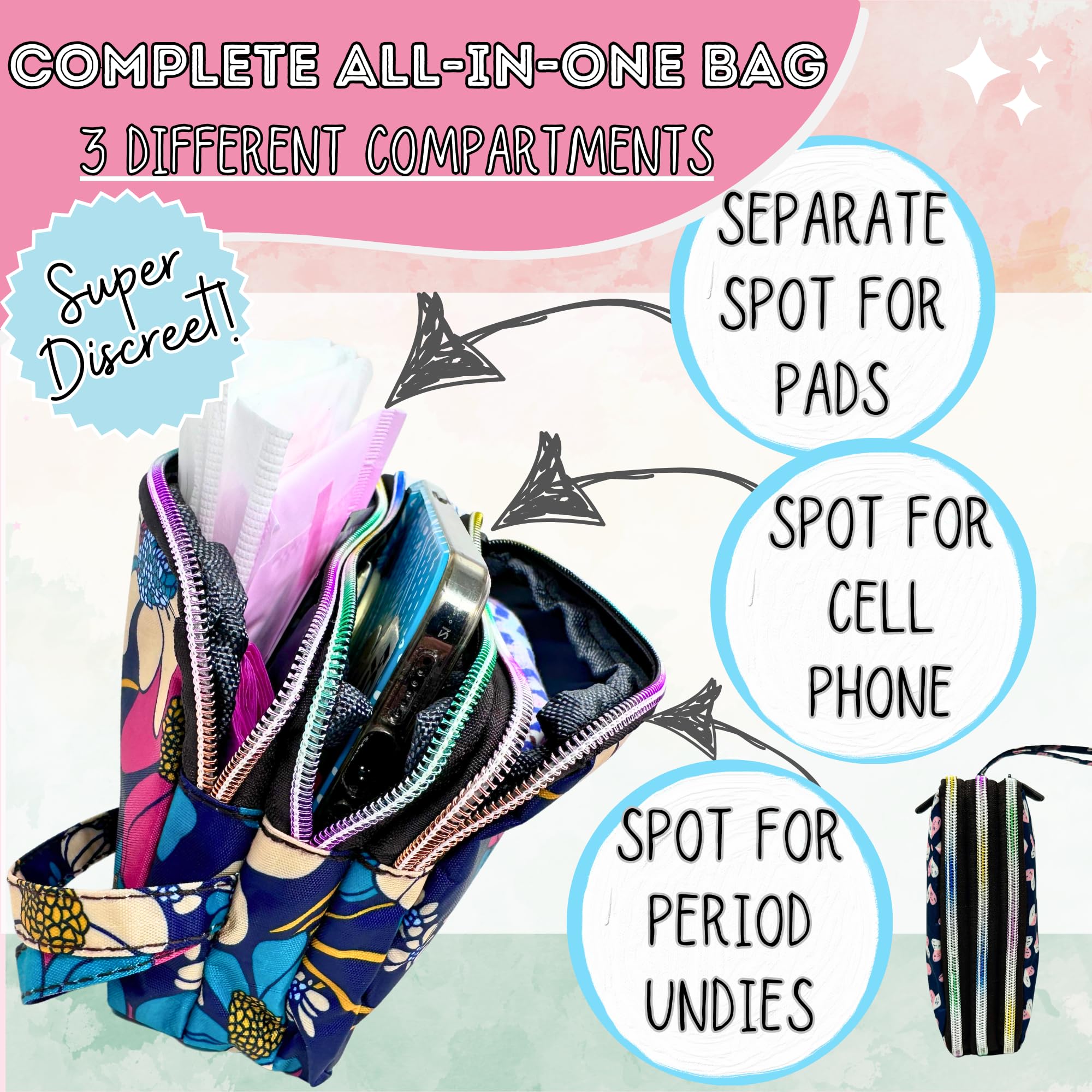 First Period Pal Pack to Go Kit | 26-teiliges Set für die erste Periode für Mädchen 9–12 Jahre | Periodenbeutel für Teenager-Mädchen für die Schule | Diskrete Perioden-Tasche, Pads, Slipeinlagen,