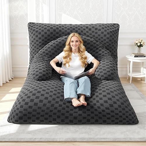 HABUTWAY 3 in 1 Bean Bag Chair with Portable U-Shaped Pillow, Giant Bean Bag with Washable Cover, Convertible Sofa Bed (Dark Grey)