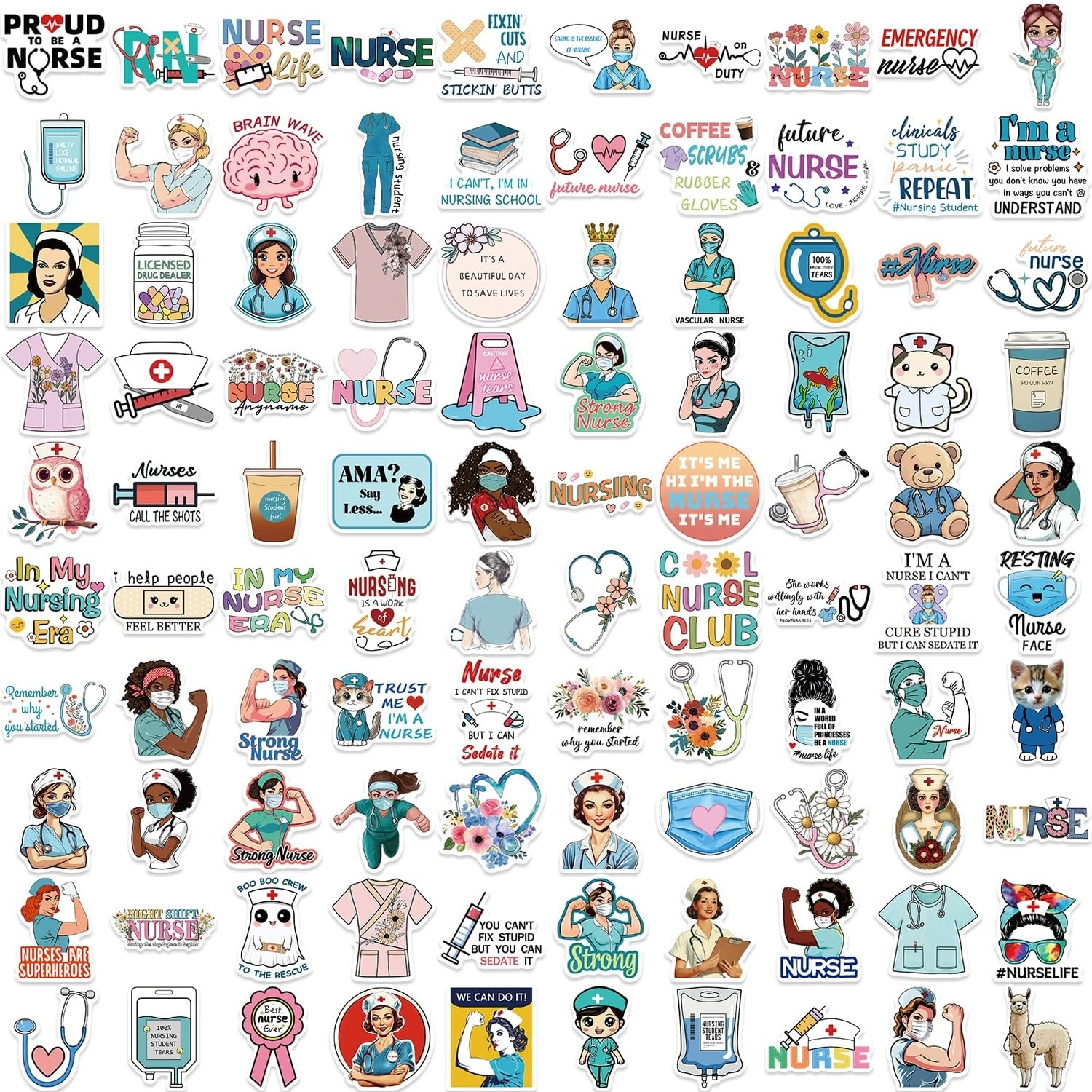 100 Pcs Nurse Stickers Nurse's Day Decals Nurse Accessories Medical Decals for Work Nurse Week Gifts for Computer Water Bottles Cups Planner Scrapbook Car Luggage - Image 3