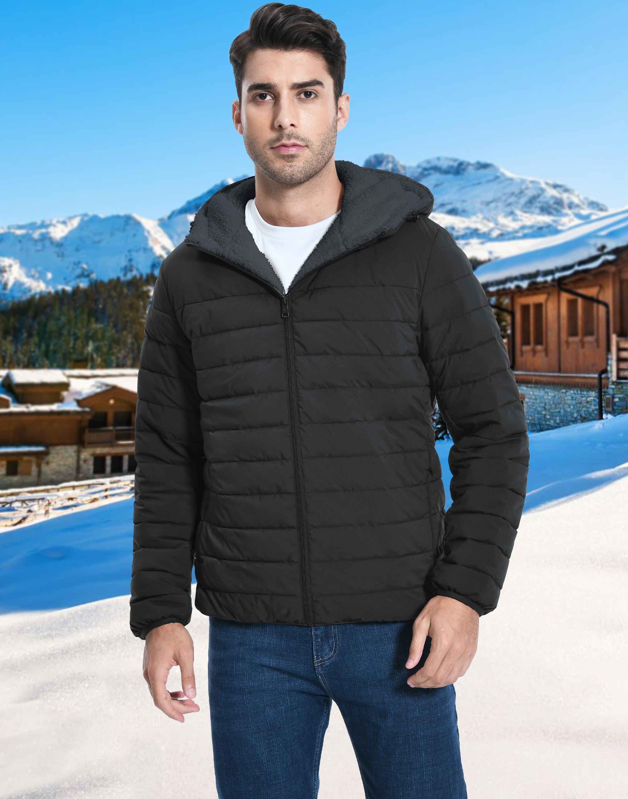 Pioneer Camp Herren Winterjacke Warme Steppjacke mit Kapuze, Sherpa Ausgekleidet Outdoorjacke Männer Wintermantel Gefütterte Winddichte Jacken