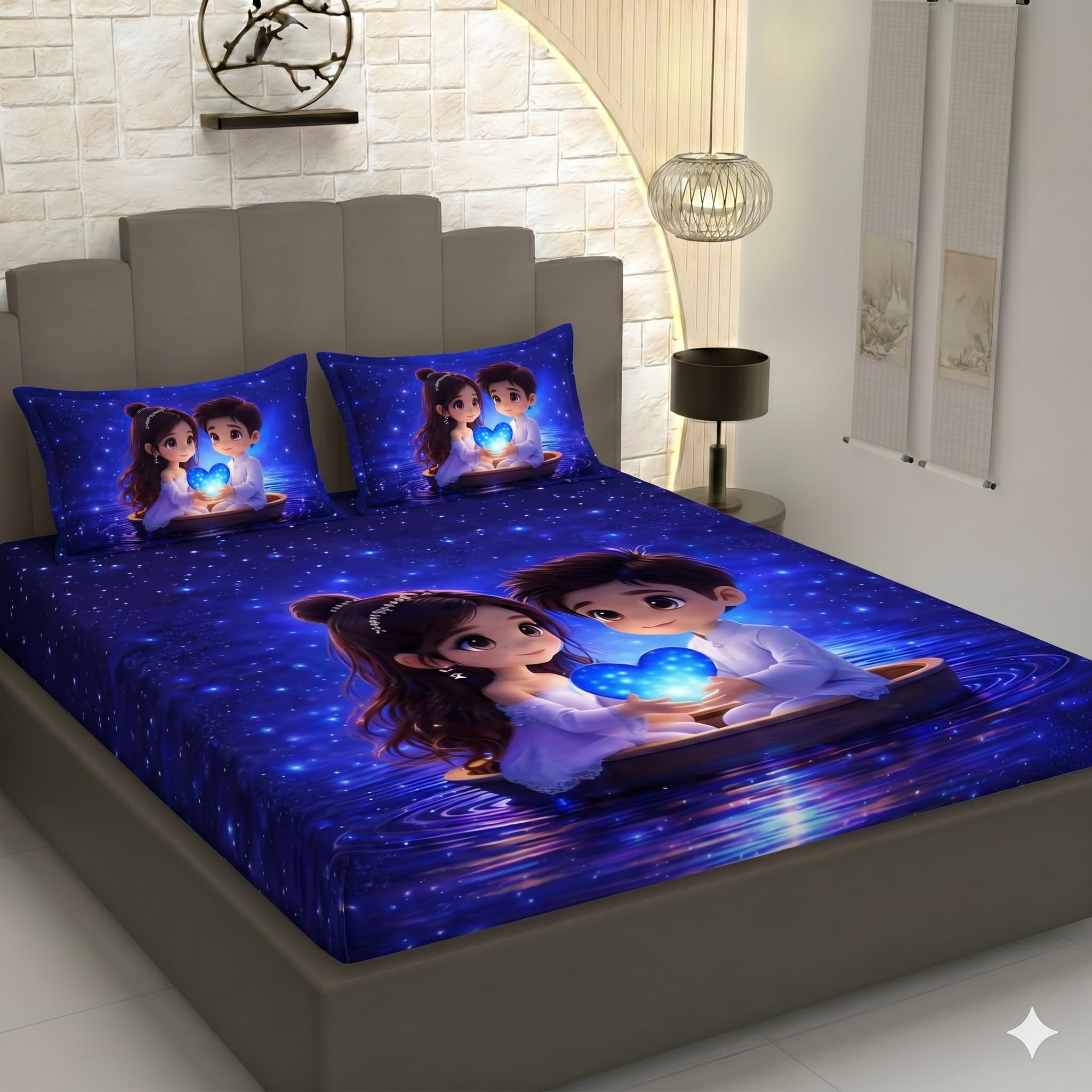 DECOR WELL 7d Bedsheet for Double Bed King Size with 2 Pillow Covers, Polycotton 220 TC Super Soft & Breathable, Wrinkle Free | Blue Heart | Printed Bedsheet Set (90x100 Inch)-image-44