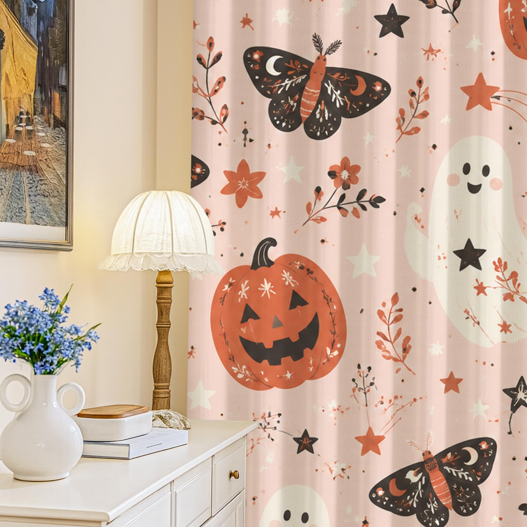 Rideaux occultants Halloween motif citrouilles et fantômes lavables en machine 132x213cm