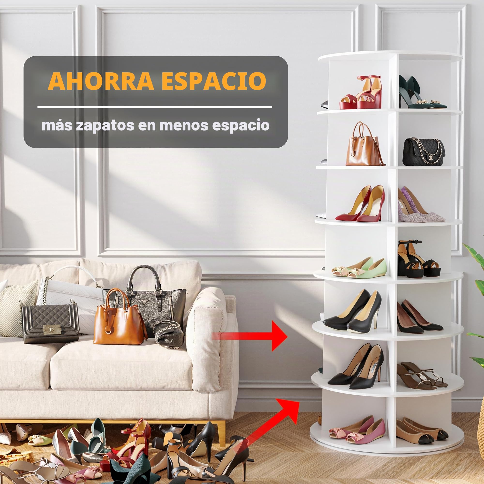 SpaceAid Zapatero giratorio de 7 niveles, exhibidor giratorio de zapatos Lazy Susan, zapatero giratorio de 360 grados, carrusel redondo, organizador vertical para organizar zapatos (7 niveles, blanco)