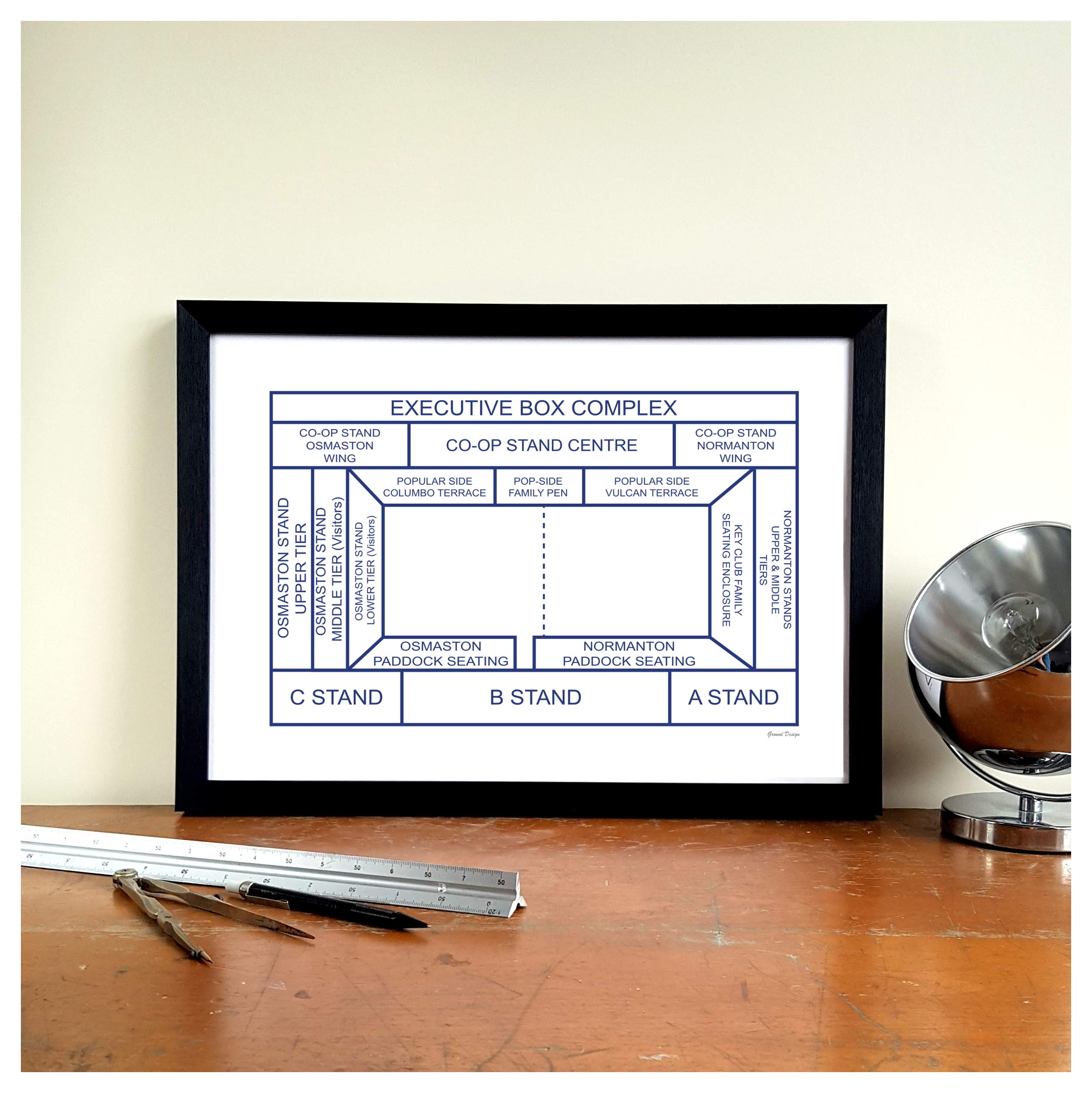 GroundDesigns DERBY COUNTY FC Football Gift BASEBALL GROUND Ticket Stub Art Print