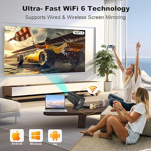 Miniatura 2 de Mini proyector, proyector portátil HY320, soporte 4K 1080P con doble banda WIFI6 5G inalámbrico 5.0 Bluetooth Android 11, 180 giratorio, corrección